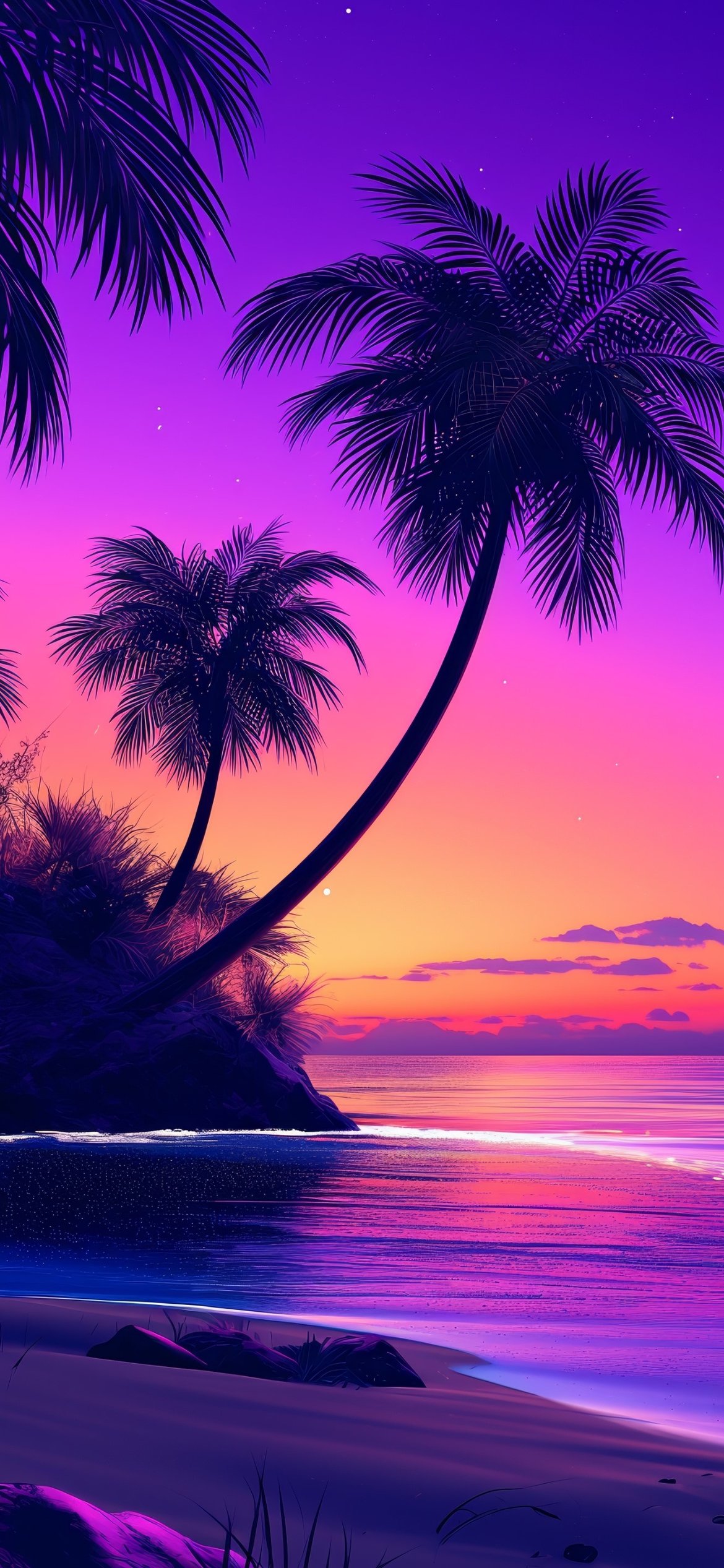 Tropical beach at vibrant sunset - Wallpapers for iPhone 12 Pro/13 Pro/14 in 1170x2532 resolution