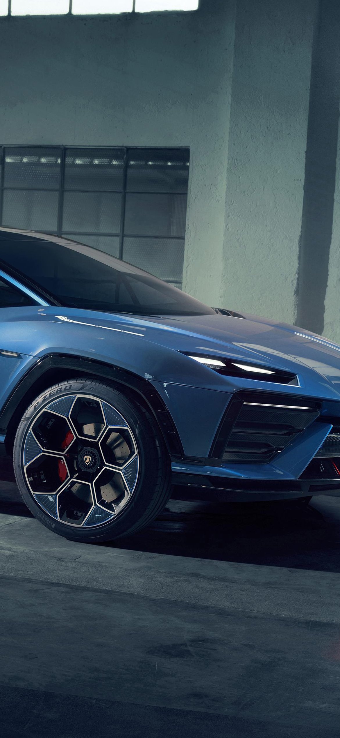 Lamborghini Lanzador EV вид сбоку - Обои для iPhone 12 Pro/13 Pro/14 в разрешении 1170x2532