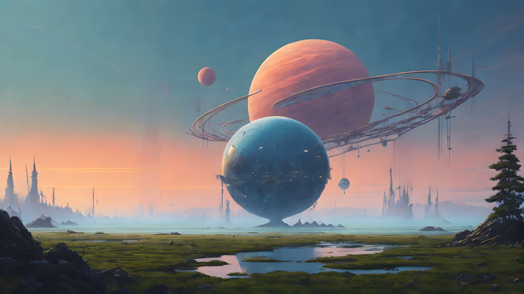 Fantasy world with planets in the sky — desktop and phone wallpaper, free download