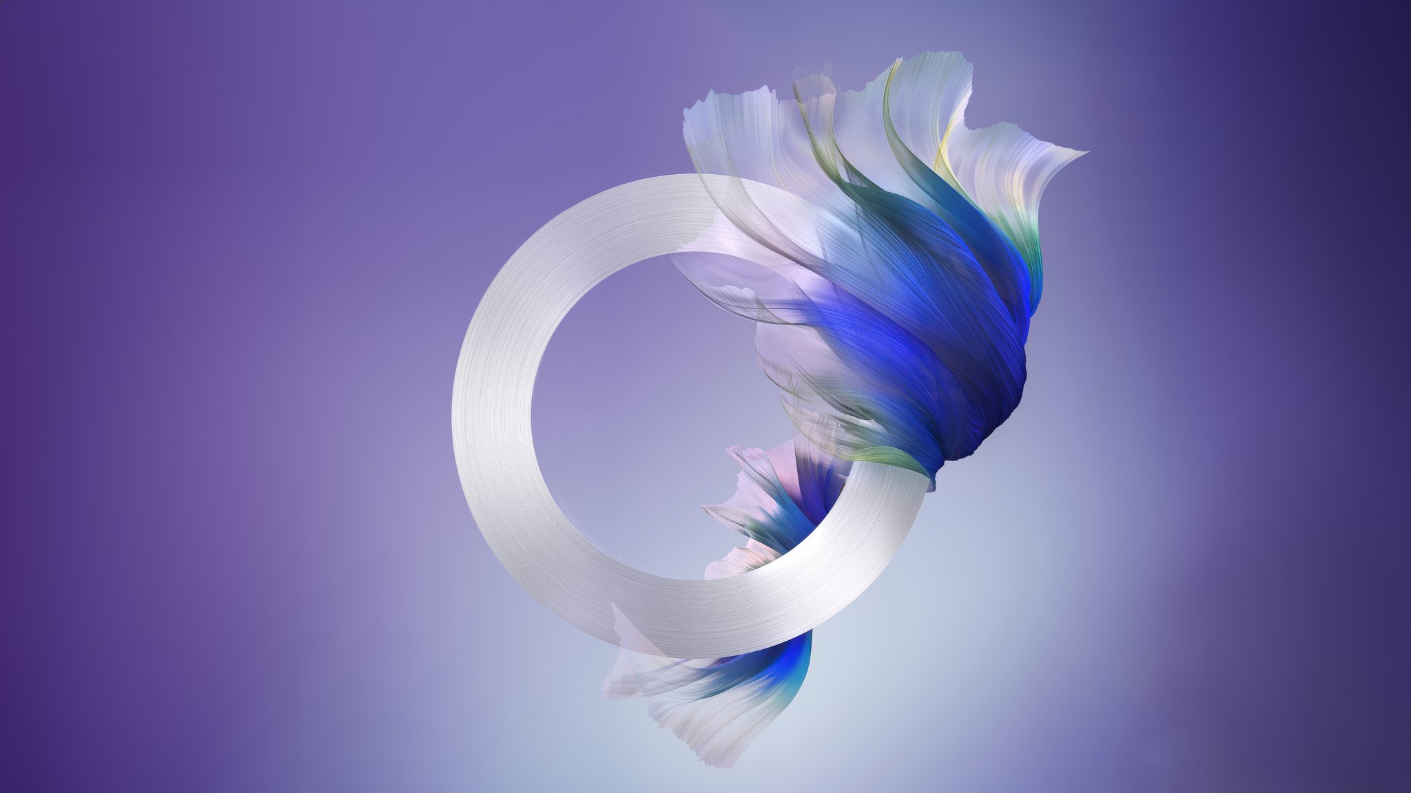 White ring with flowing blue fabric - QWXGA wallpapers in 2048x1152 resolution