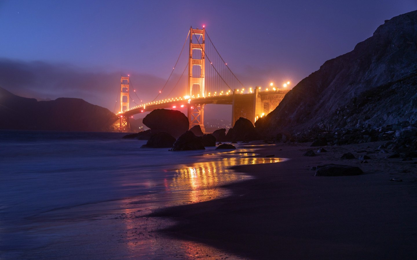 Golden Gate Bridge illuminated at night - WSXGA wallpapers in 1440x900 resolution
