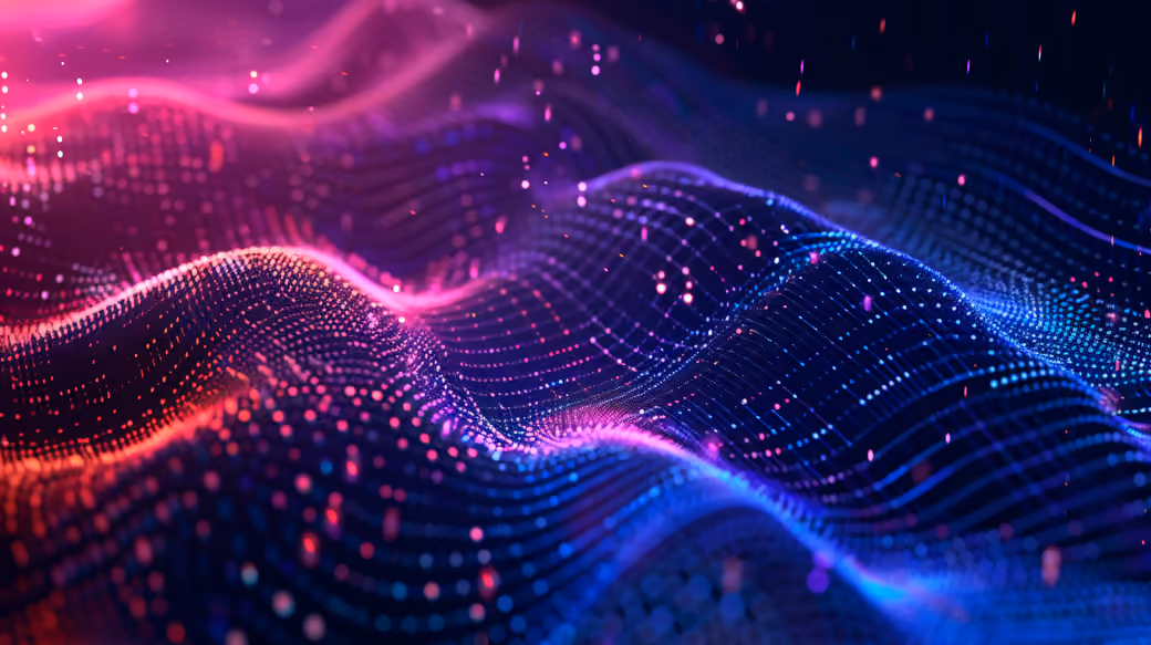 Digital wave of glowing data points — desktop and phone wallpaper, free download