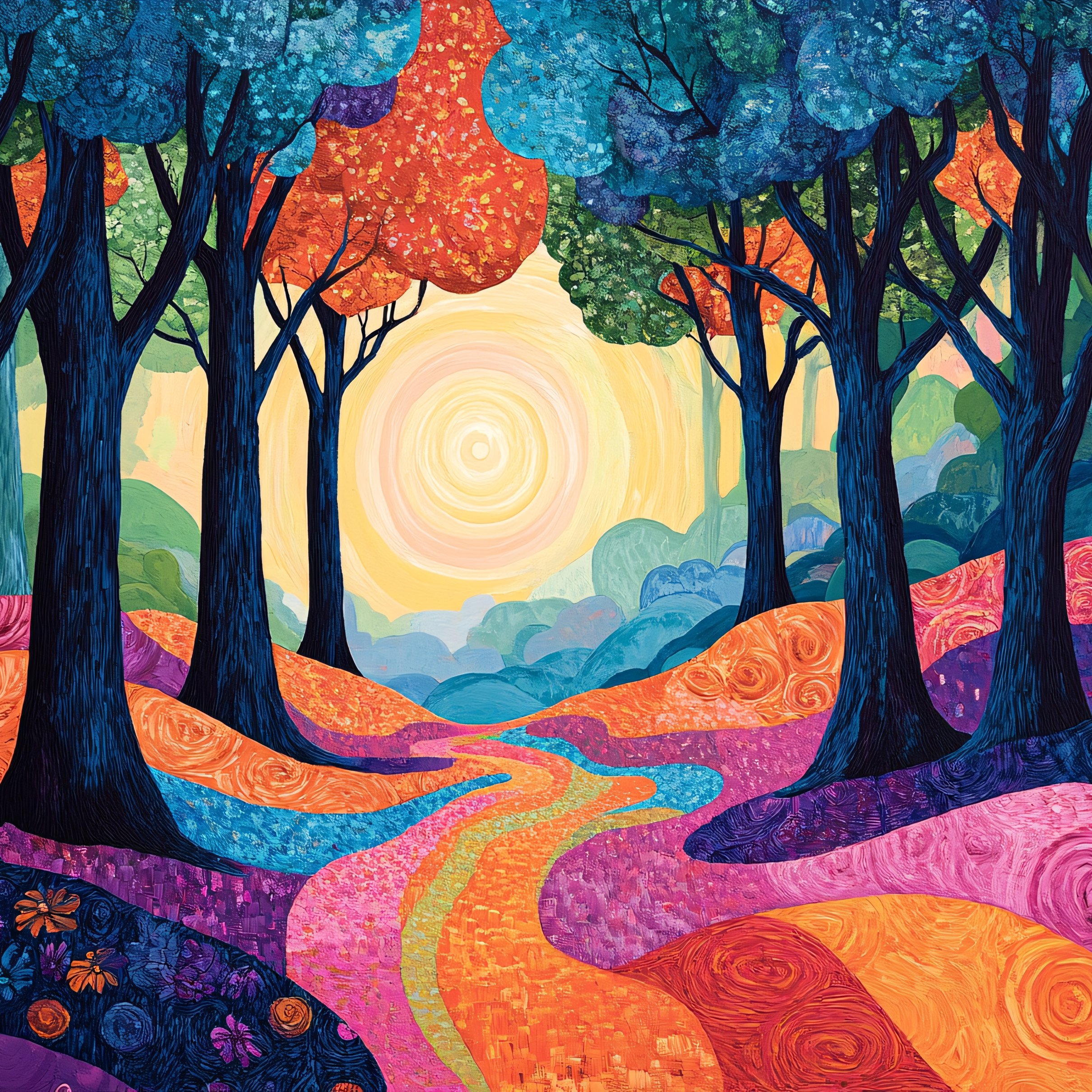 Colorful forest with bright trees - Wallpapers for iPad Pro 11″ 2024 in 2420x2420 resolution