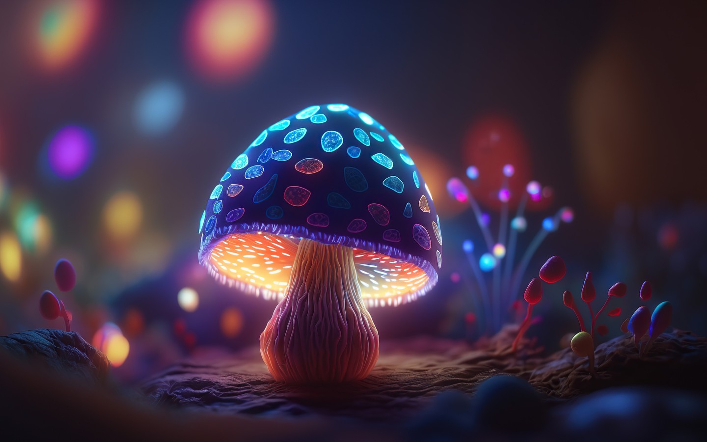 Luminescent Mushroom with Bright Colorful Lights