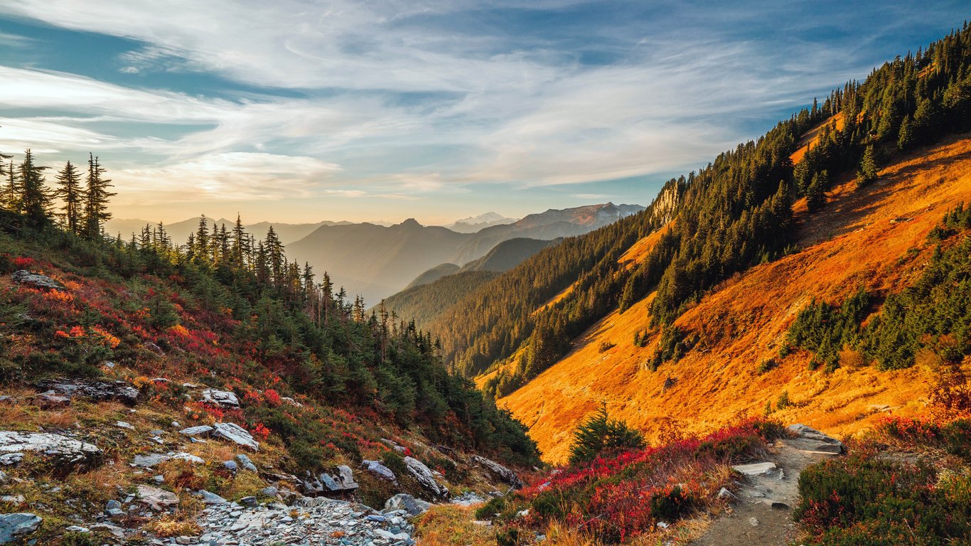Mount Baker Washington with colorful autumn valley - Laptop Wallpapers in 1366x768 resolution