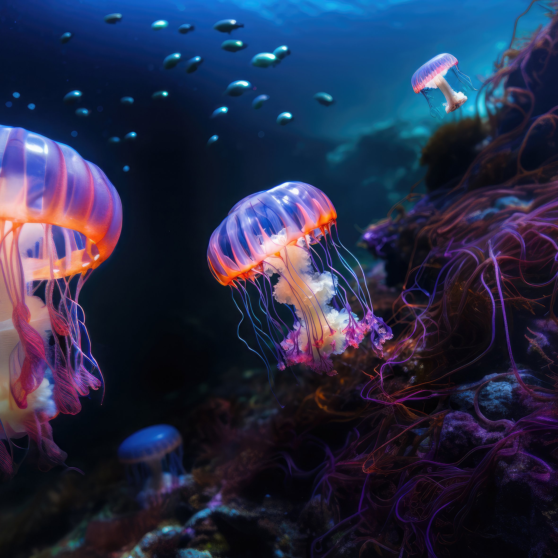 Glowing jellyfish drifting underwater - Wallpapers for iPad Air 10.9″ in 2360x2360 resolution