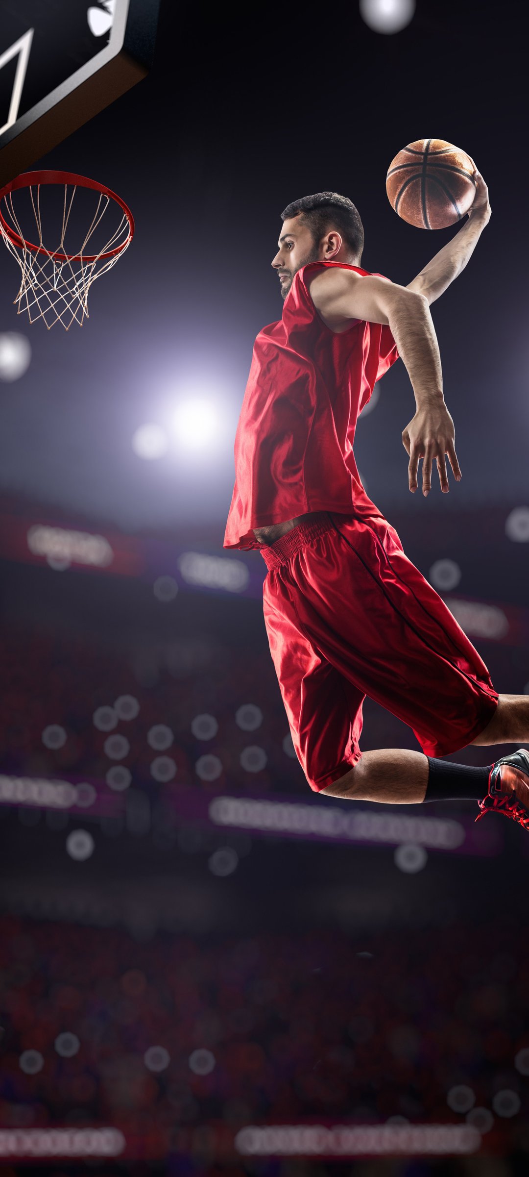 Basketball player dunking the ball - Wallpapers for Samsung Galaxy M55, POCO M4/X4/X5, Xiaomi Redmi 12/13/Note 13/Note 14/Note 14S in 1080x2400 resolution