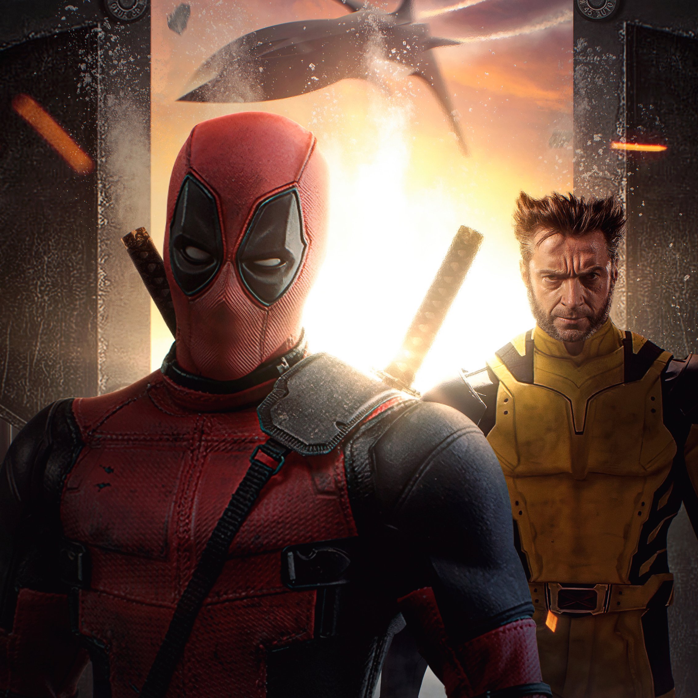Deadpool and Wolverine in an epic scene - Wallpapers for iPad mini 8.3″ in 2266x2266 resolution