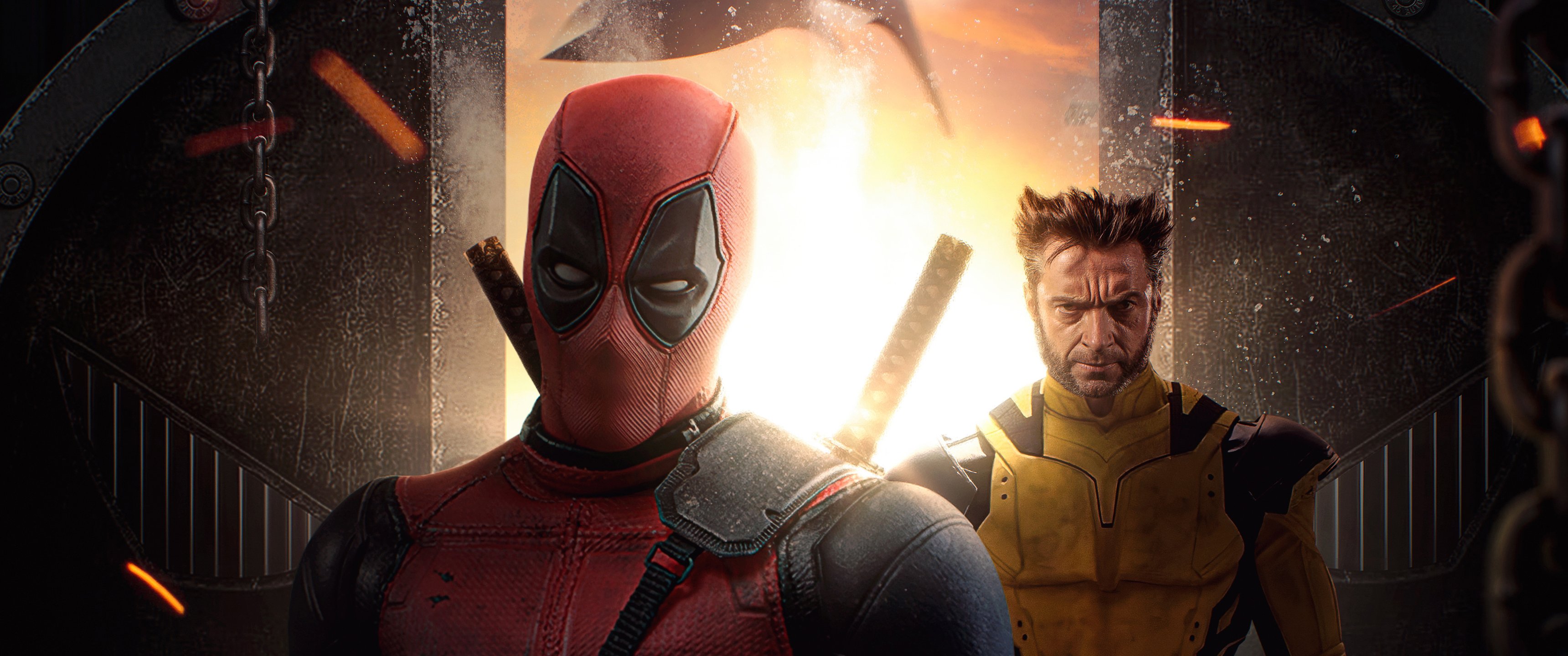 Deadpool and Wolverine in an epic scene - UltraWide 21:9 wallpapers in 3440x1440 resolution