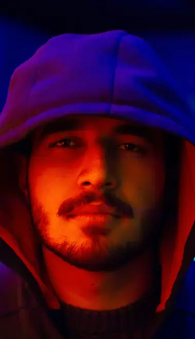 People wallpapers: man, hoodie, beard, neon