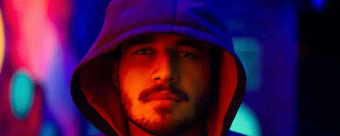 People wallpapers: man, hoodie, beard, neon