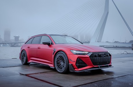 Stunning Red Audi RS 6 ABT Sport Car Under Gray Skies