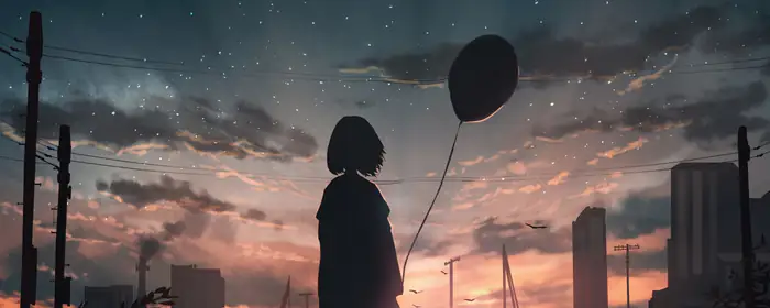 UltraWide 21:9 wallpapers (2560x1080): anime girl, balloon, sunset, building