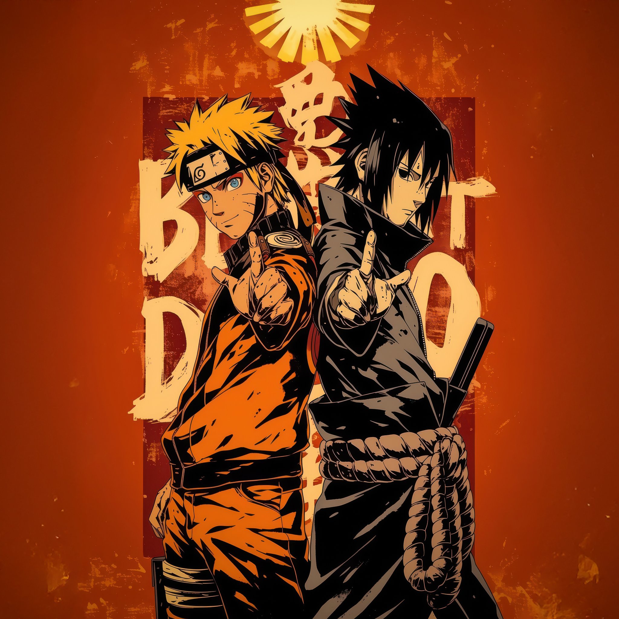 Naruto and Sasuke facing off in a decisive battle - Wallpapers for iPad Retina in 2048x2048 resolution