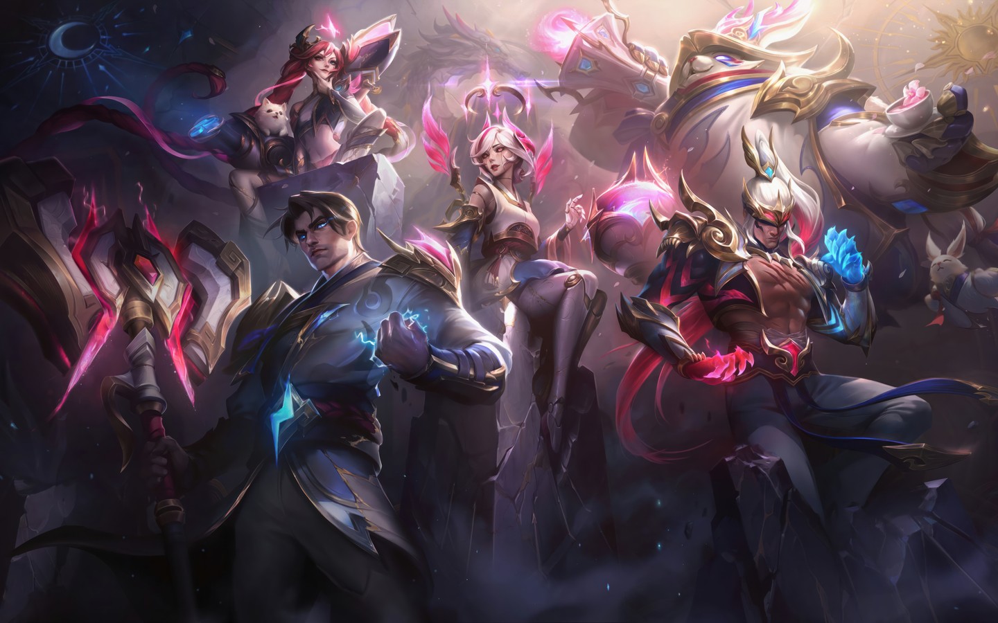 Epic fantasy characters League Of Legends with vibrant energy powers