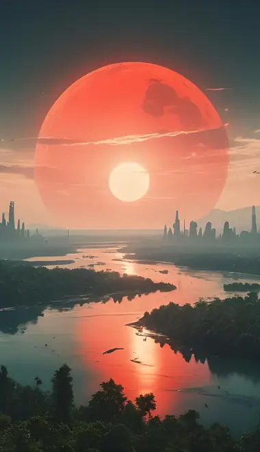 Wallpapers for iPhone 17 Pro/17/16 Pro (1206x2622): futurism, sci-fi, skyscrapers, river