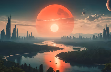 Fantasy wallpapers: futurism, sci-fi, skyscrapers, river