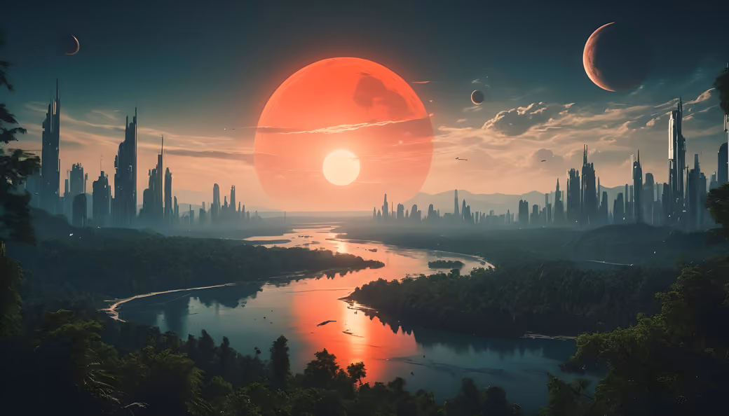 Futuristic planet with two suns - Wallpapers for Samsung Galaxy Tab in 1340x1340 resolution