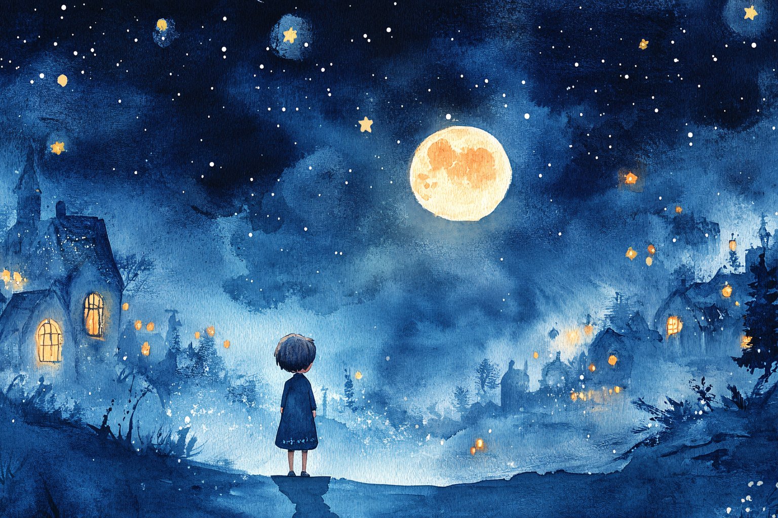 Child gazing at full moon night - Microsoft Surface 12.4″ wallpapers in 1536x1024 resolution