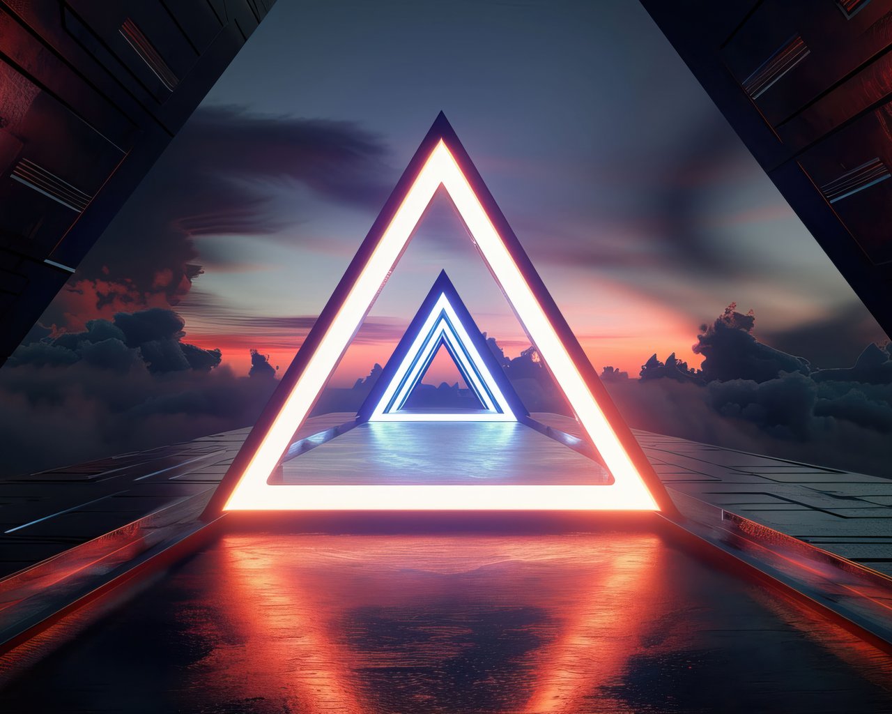 Glowing Triangular Portal at Sunset - SXGA wallpapers in 1280x1024 resolution