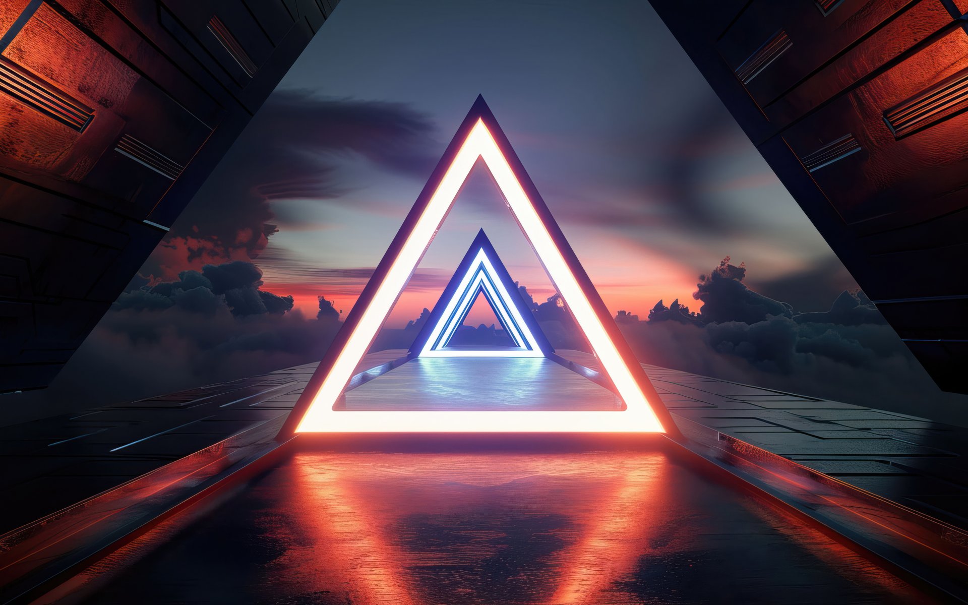 Glowing Triangular Portal at Sunset - WUXGA wallpapers in 1920x1200 resolution