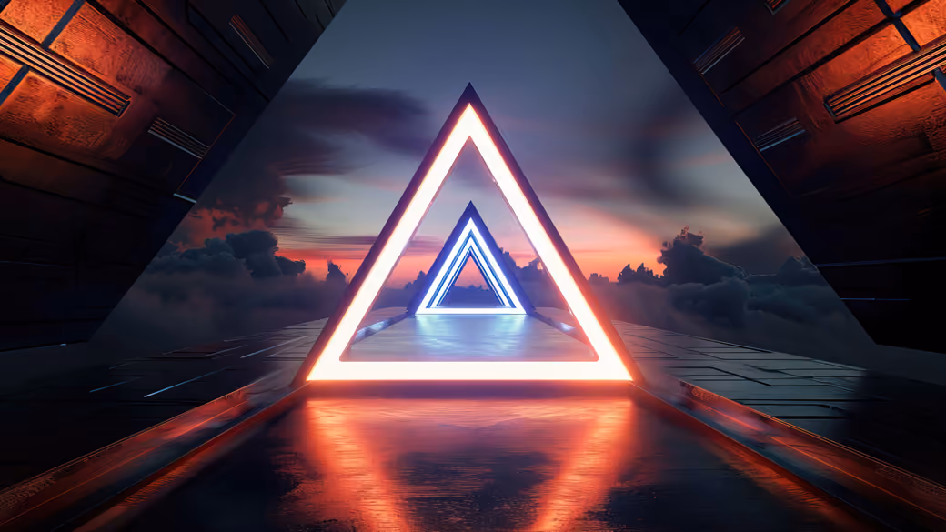 Glowing Triangular Portal at Sunset - Wallpapers for iPhone 13 Pro Max/12 Pro Max/14 Plus in 1284x2778 resolution