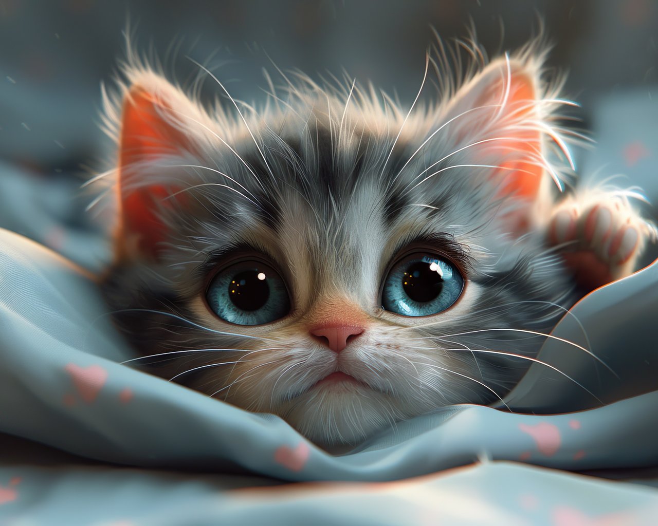 Cute grey kitten with blue eyes - SXGA wallpapers in 1280x1024 resolution