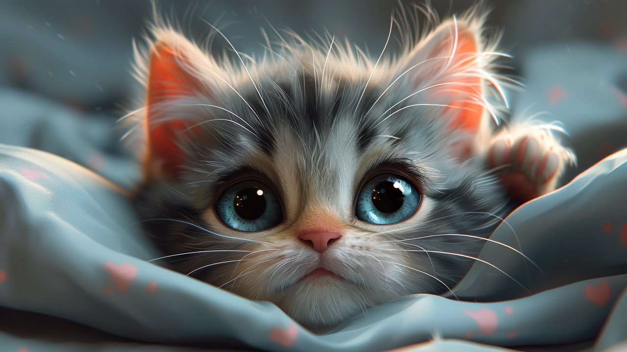 Cute grey kitten with blue eyes - HDV 720p wallpapers in 1280x720 resolution