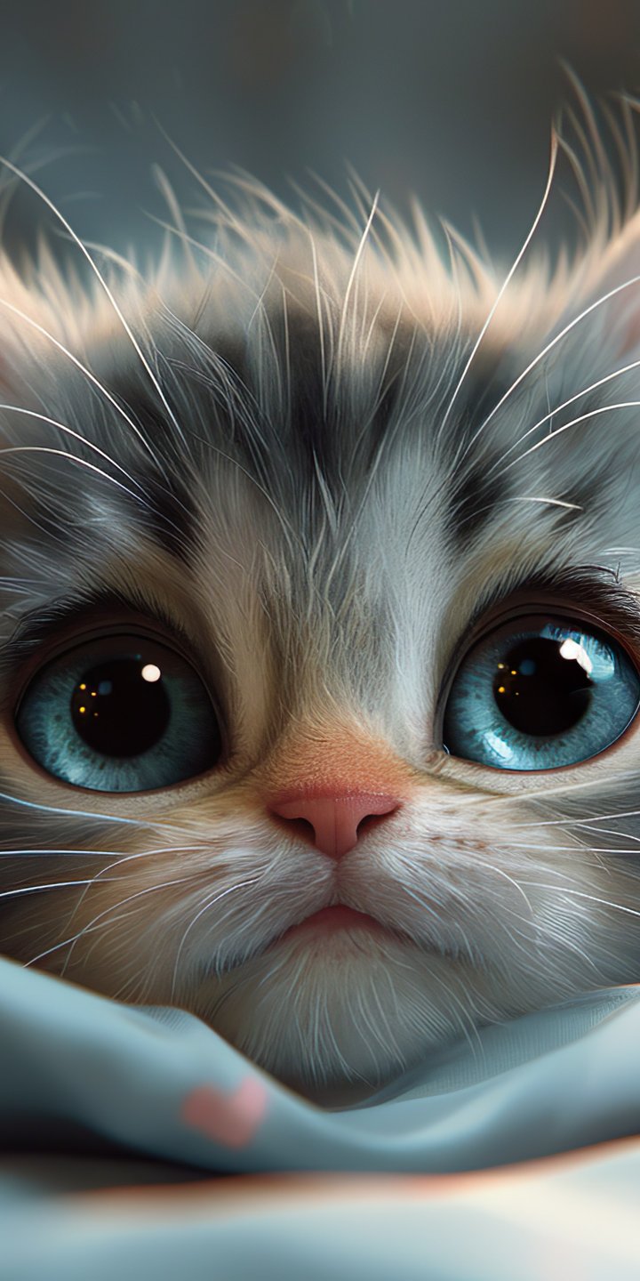 Cute grey kitten with blue eyes - Wallpapers for Samsung Galaxy A03s, Xiaomi Redmi 7A, POCO C3 in 720x1440 resolution
