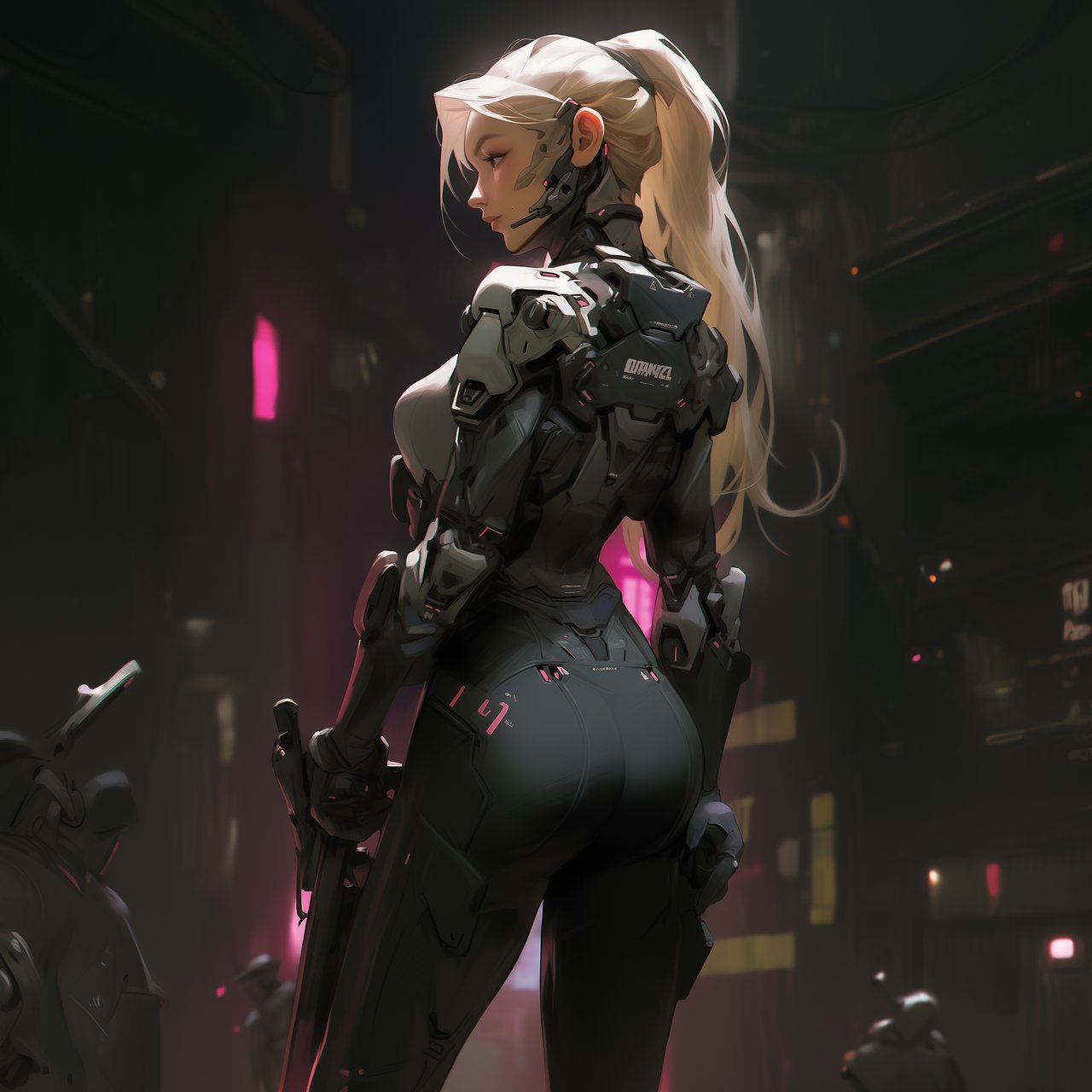 Blonde in a cyber suit - Wallpapers for Lenovo, Huawei in 1280x1280 resolution