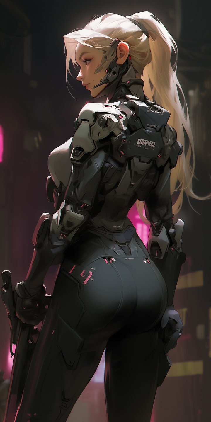 Blonde in a cyber suit - Wallpapers for Samsung Galaxy A03s, Xiaomi Redmi 7A, POCO C3 in 720x1440 resolution