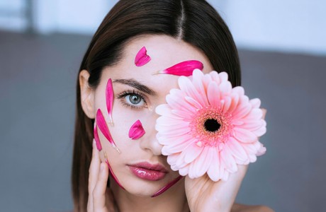 Captivating Portrait with Flower and Petals