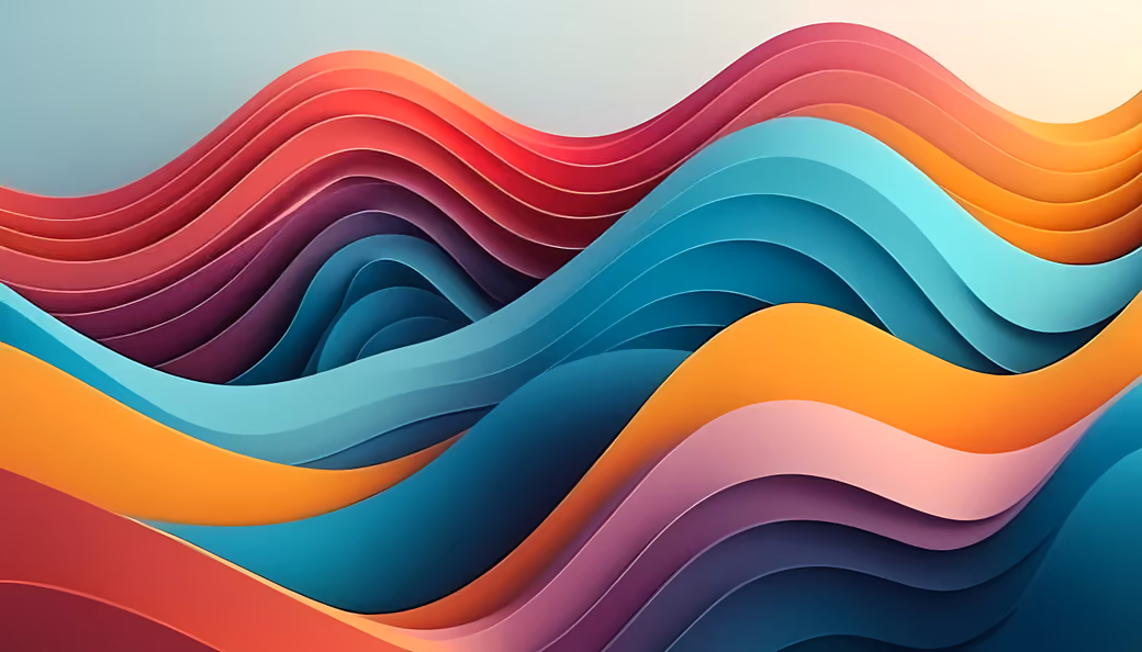 Colorful layered abstract waves flow — desktop and phone wallpaper, free download