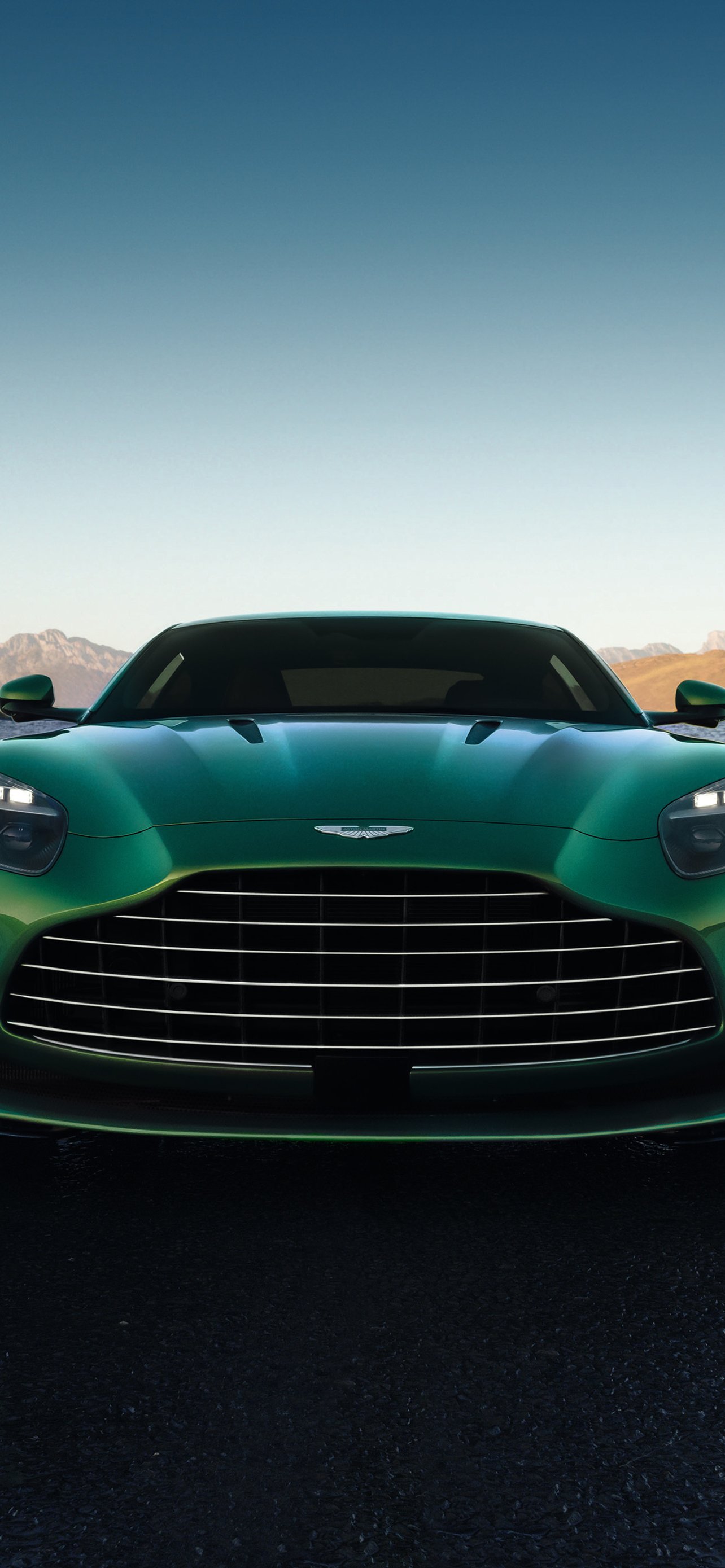 Green Aston Martin DB12 front view - Wallpapers for iPhone 13 Pro Max/12 Pro Max/14 Plus in 1284x2778 resolution