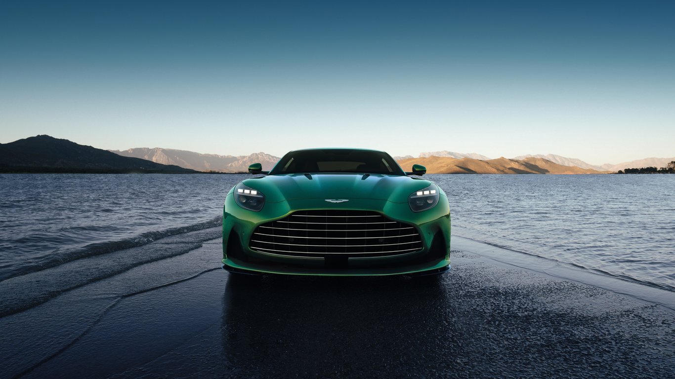 Green Aston Martin DB12 front view - Laptop Wallpapers in 1366x768 resolution