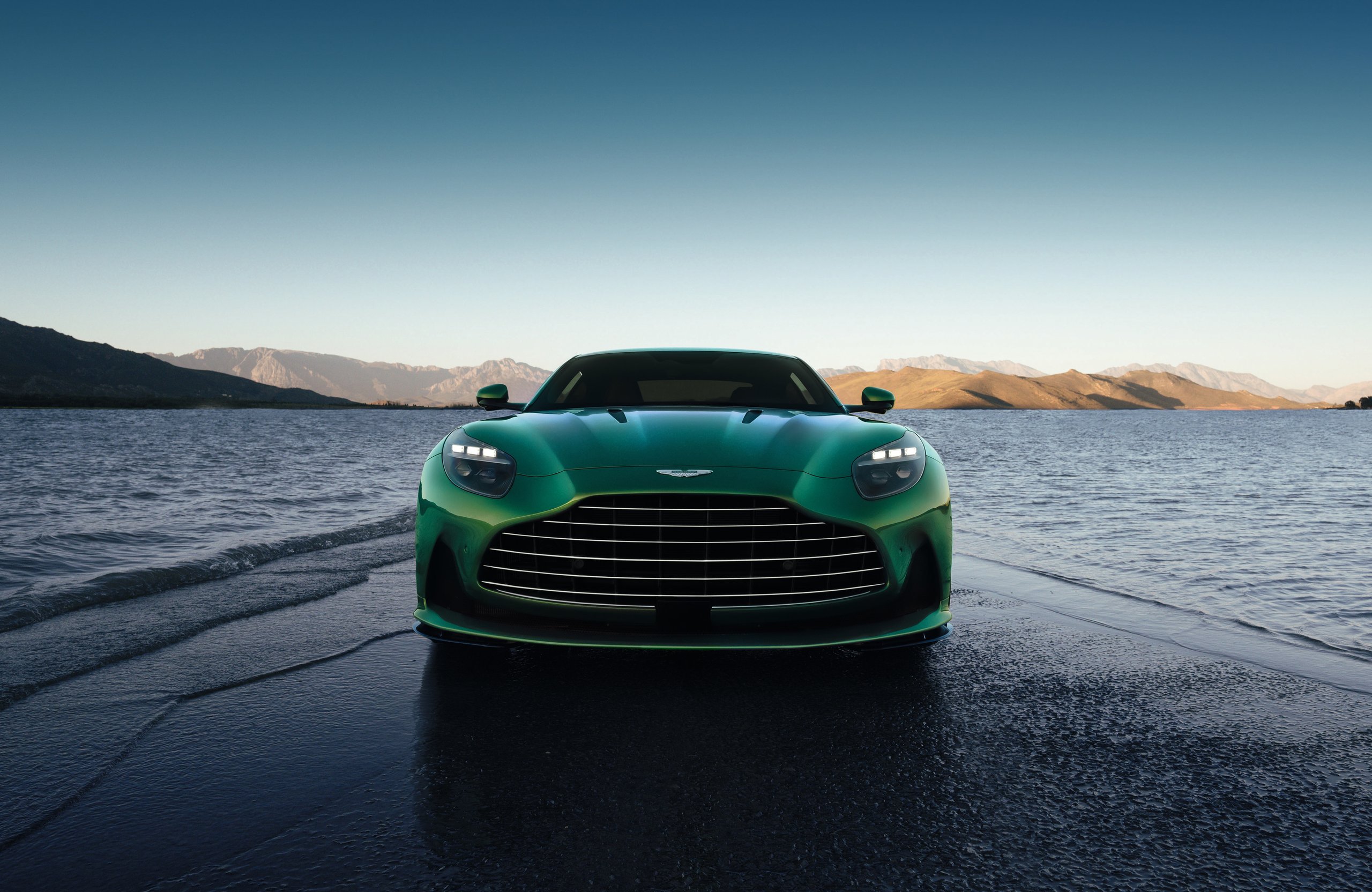 Green Aston Martin DB12 front view - Wallpapers for Apple MacBook Air 13 M2″ in 2560x1664 resolution