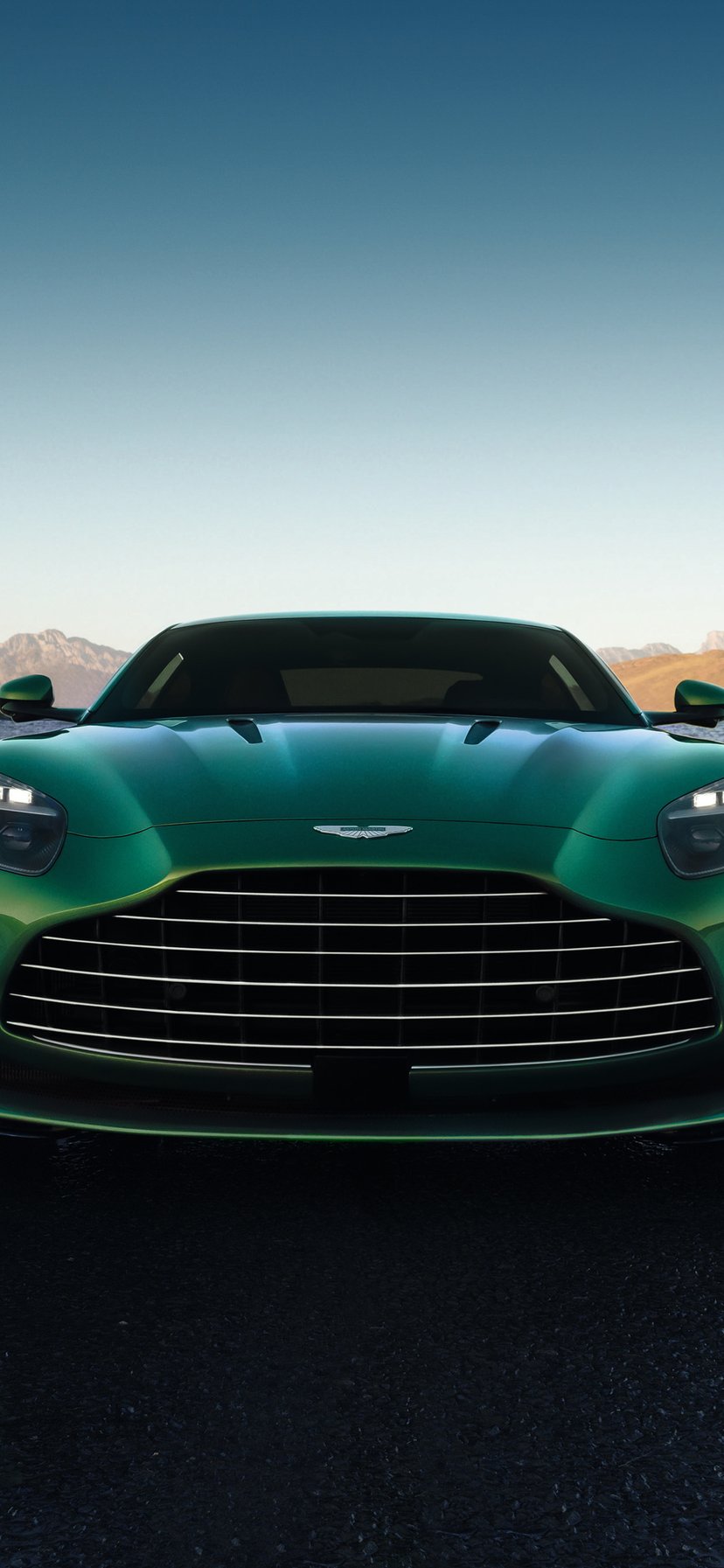 Green Aston Martin DB12 front view - Wallpapers for iPhone 11/XR in 828x1792 resolution