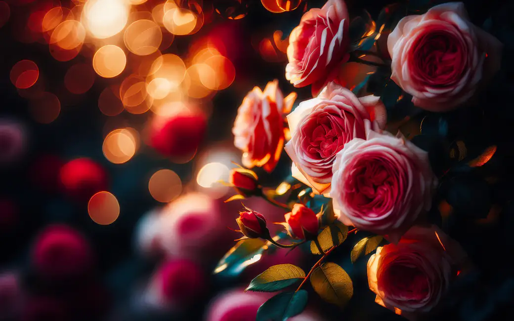 Pink roses on a bush — desktop and phone wallpaper, free download