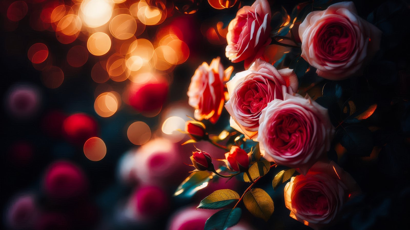 Pink roses on a bush - wXGA++ wallpapers in 1600x900 resolution