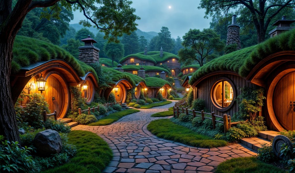 Hobbit Village with greenery - WSVGA wallpapers in 1024x600 resolution