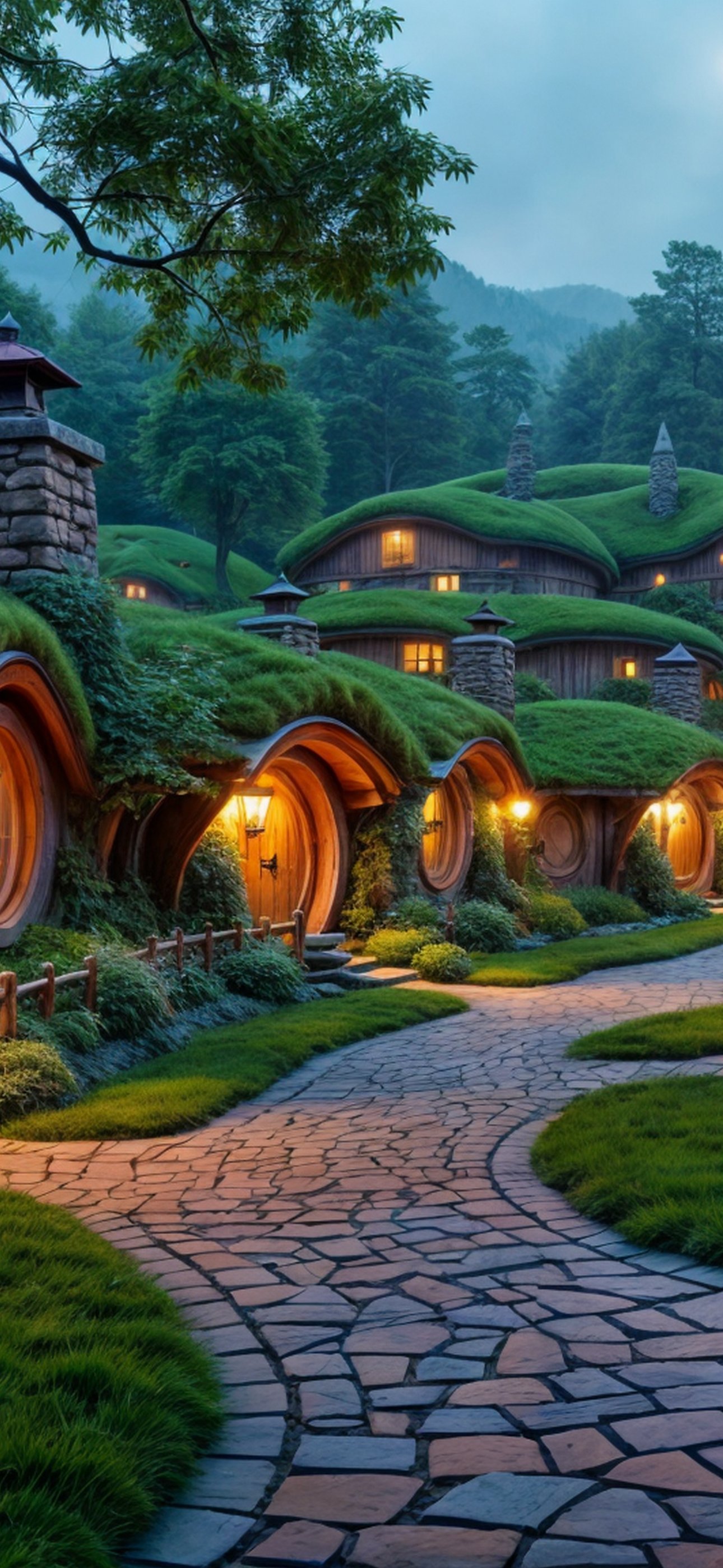 Hobbit Village with greenery - Wallpapers for iPhone 15 Pro Max/14 Pro Max in 1290x2796 resolution