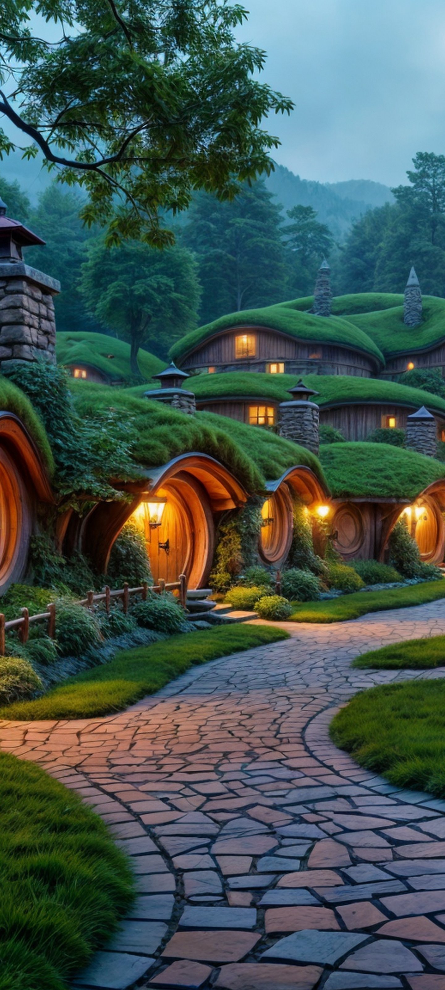 Hobbit Village with greenery - Wallpapers for Xiaomi 13 Ultra/14 Ultra/15 Ultra/17 Pro Max, Samsung Galaxy S20/S20 Ultra/S21 Ultra in 1440x3200 resolution