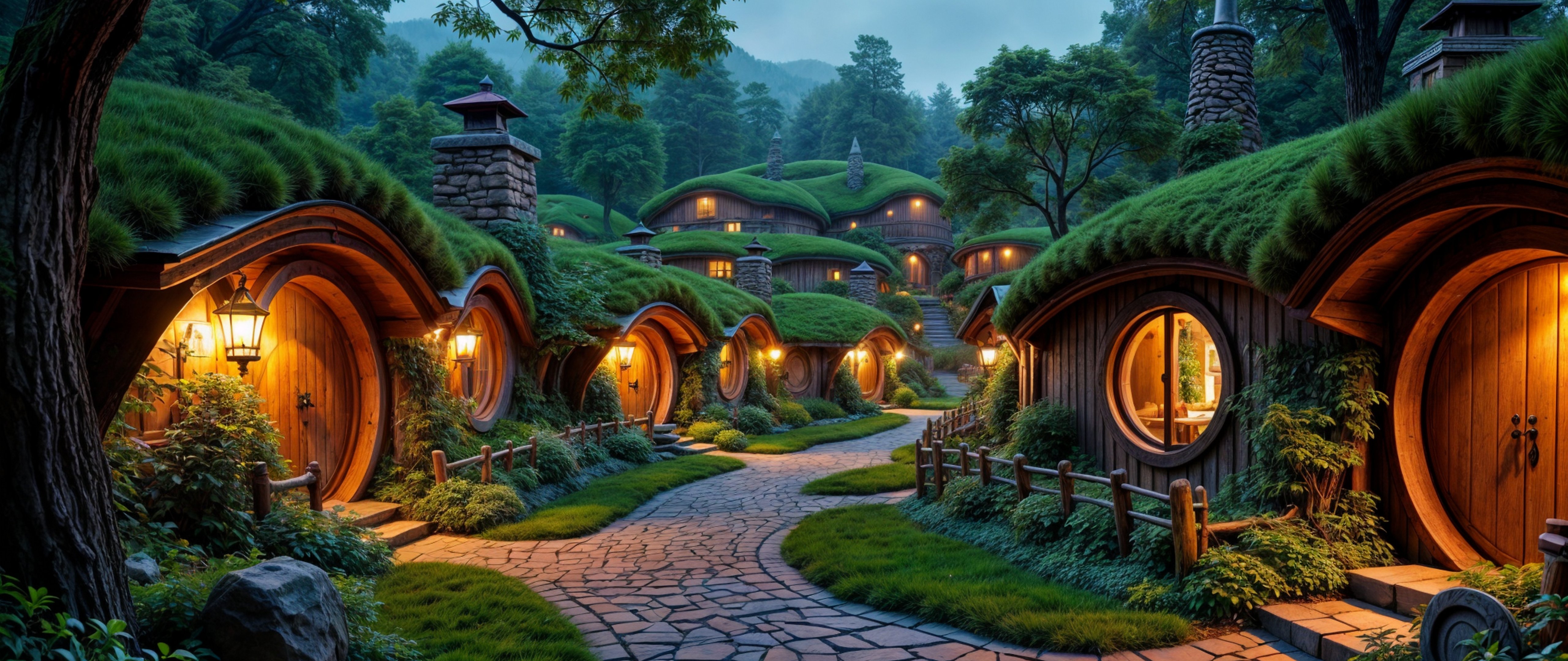 Hobbit Village with greenery - 5K2K UltraWide 21:9 wallpapers in 5120x2160 resolution