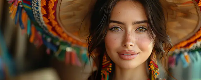 UltraWide 32:9 обои веснушки (3840x1080): женщина, брюнетка, шляпа, веснушки
