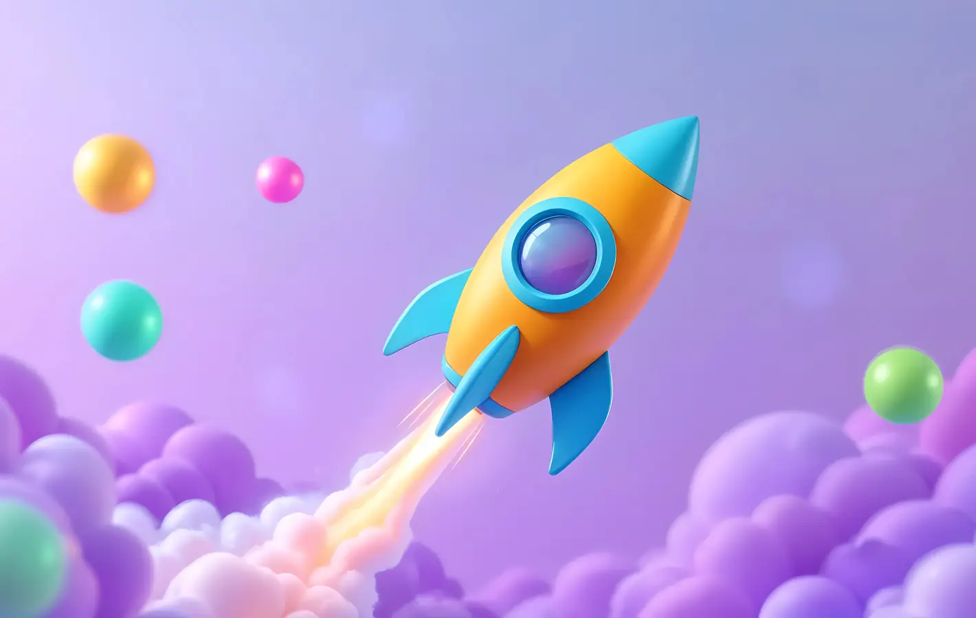 Colorful rocket flying through clouds — desktop and phone wallpaper, free download