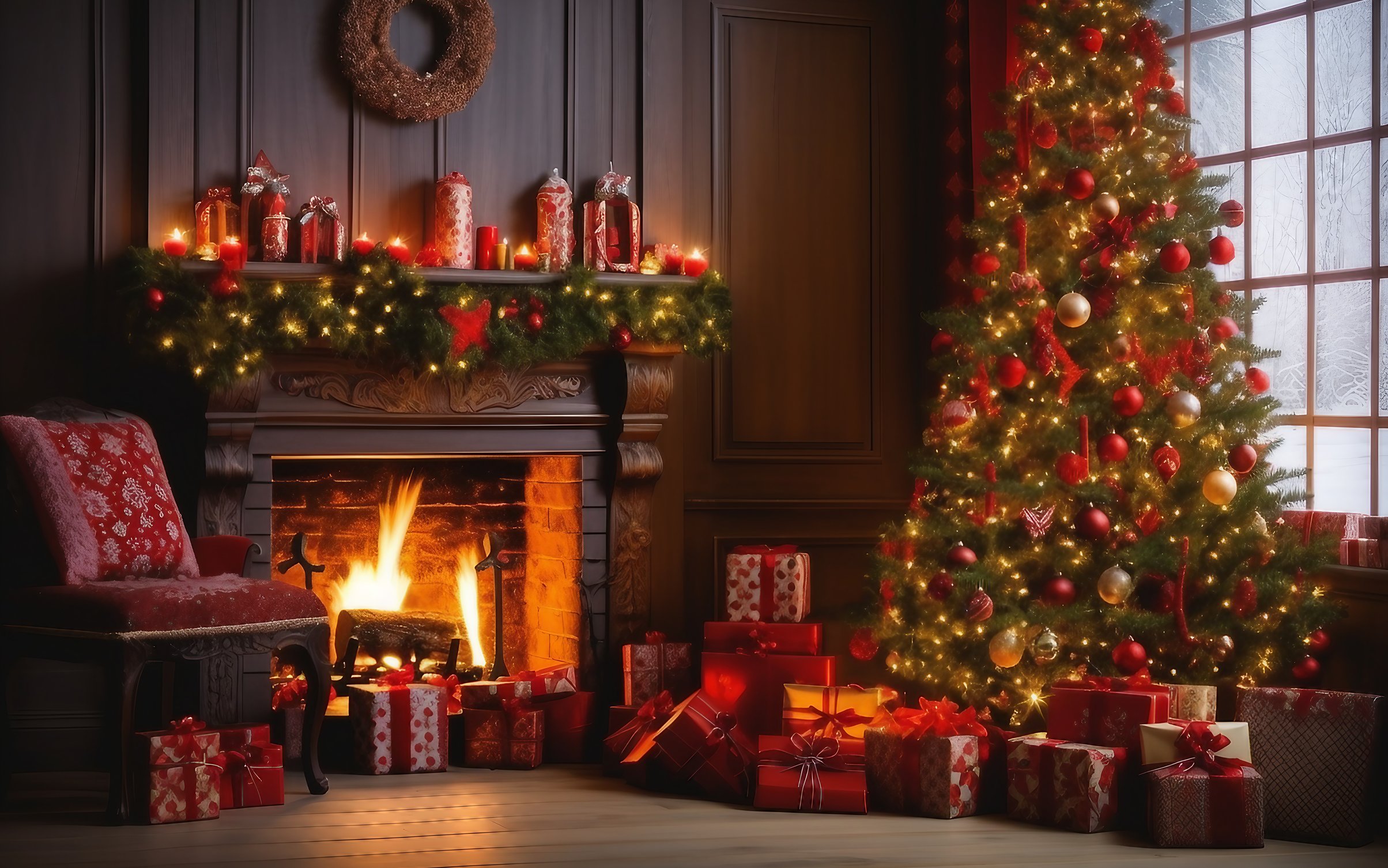 Christmas room with fireplace - Wallpapers for MacBook Neo in 2408x1506 resolution