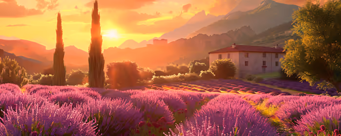 UltraWide 21:9 wallpapers (2560x1080): lavender, field, sunset, cypress