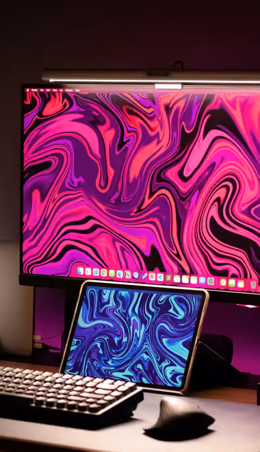 Обои устройство для Samsung (360x740): рабочее место, Apple Macbook, iPad, монитор