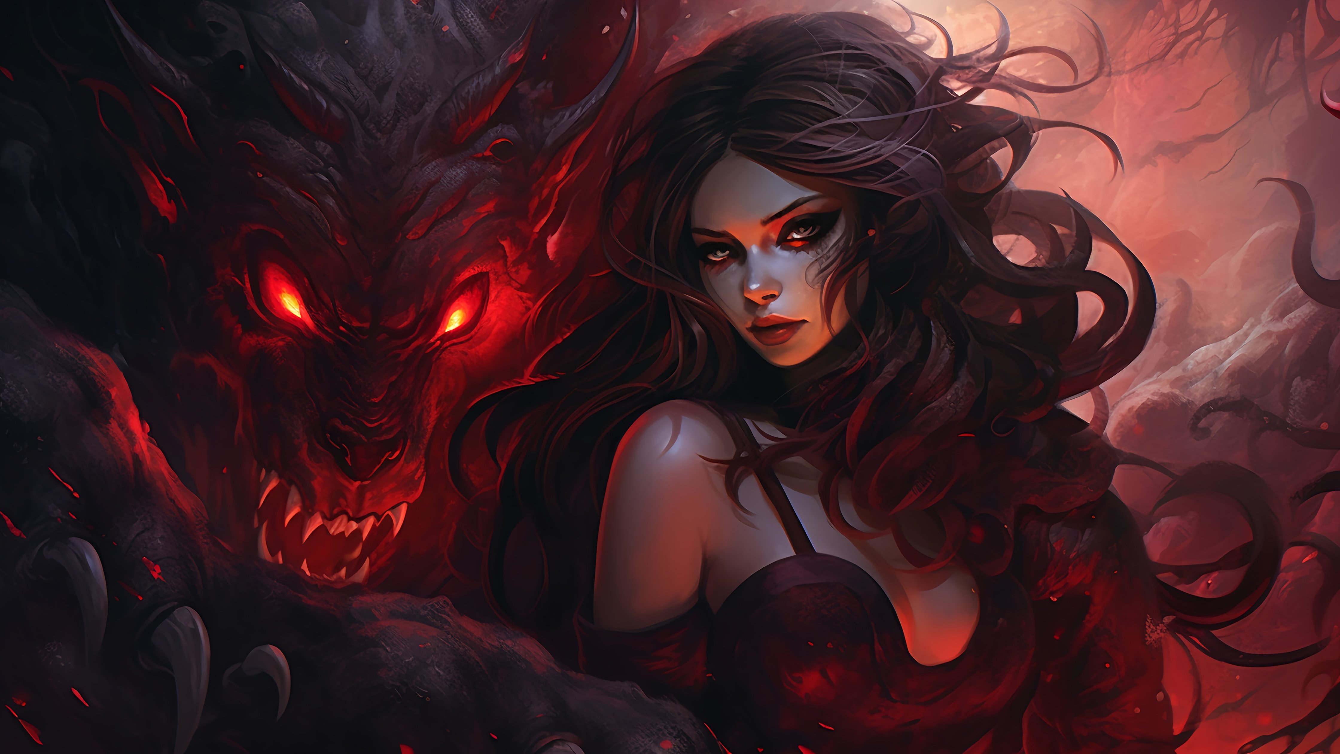 Fantasy girl and the devil - Wallpapers for Apple iMac 24″ in 4480x2520 resolution