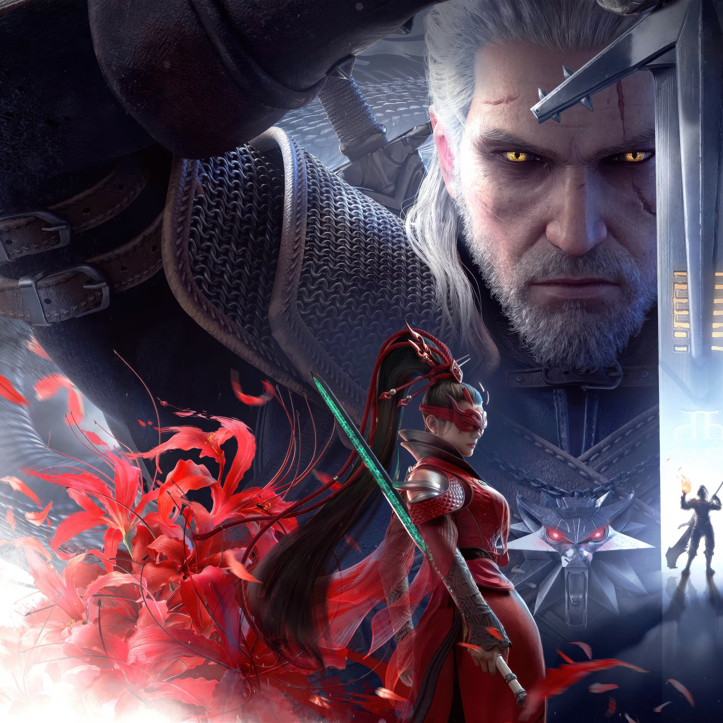 Naraka Bladepoint and Witcher 3s Geralt - Wallpapers for iPad Pro 11″ 2024 in 2420x2420 resolution